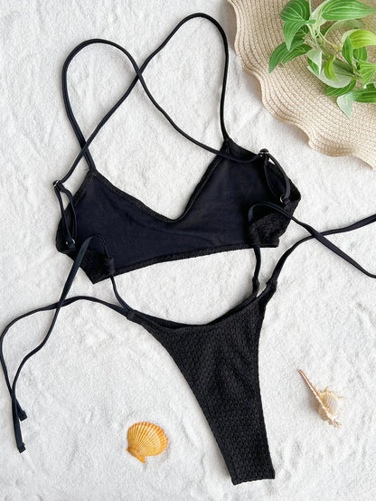 High Waist Backless One Piece Swimsuit - Sexy Hollow Tie Halter Bathing Suit - ZOOMNSTORE