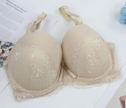 Sexy Lace Bras Push Up With Bow Decoration - Plus Size Floral Lace Underwire Bra Women - ZOOMNSTORE