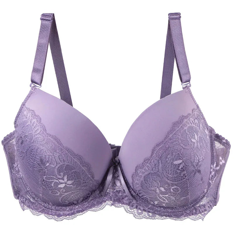 Sexy Lace Bras Push Up With Bow Decoration - Plus Size Floral Lace Underwire Bra Women - ZOOMNSTORE
