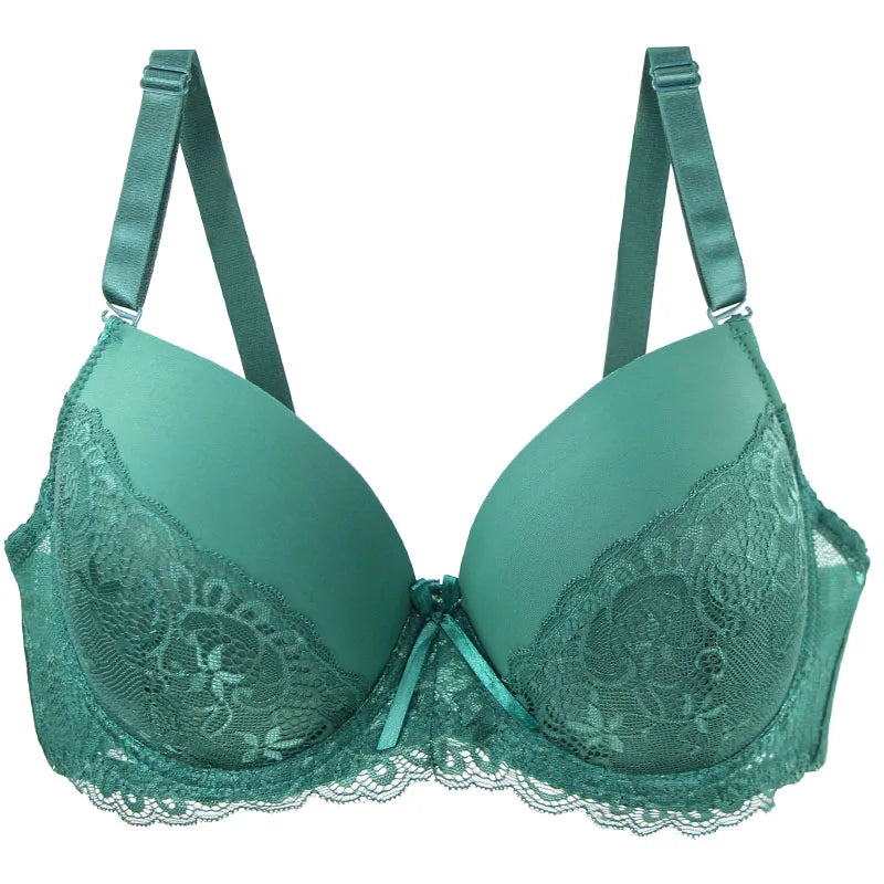 Sexy Lace Bras Push Up With Bow Decoration - Plus Size Floral Lace Underwire Bra Women - ZOOMNSTORE