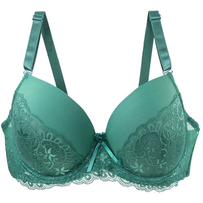 Sexy Lace Bras Push Up With Bow Decoration - Plus Size Floral Lace Underwire Bra Women - ZOOMNSTORE