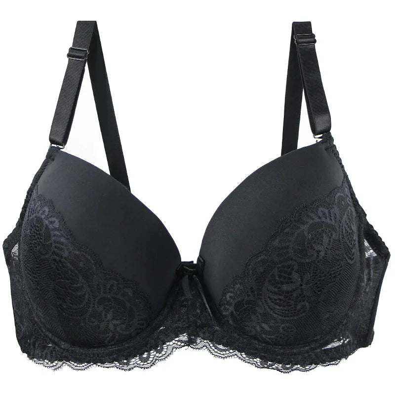 Sexy Lace Bras Push Up With Bow Decoration - Plus Size Floral Lace Underwire Bra Women - ZOOMNSTORE