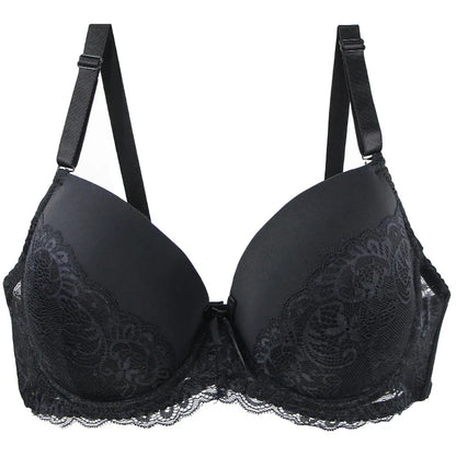 Sexy Lace Bras Push Up With Bow Decoration - Plus Size Floral Lace Underwire Bra Women - ZOOMNSTORE