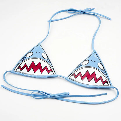 Shark Print Bikini Set - Womens Low Waist PU Swimsuit for Beach Swimwear 2024 - ZOOMNSTORE