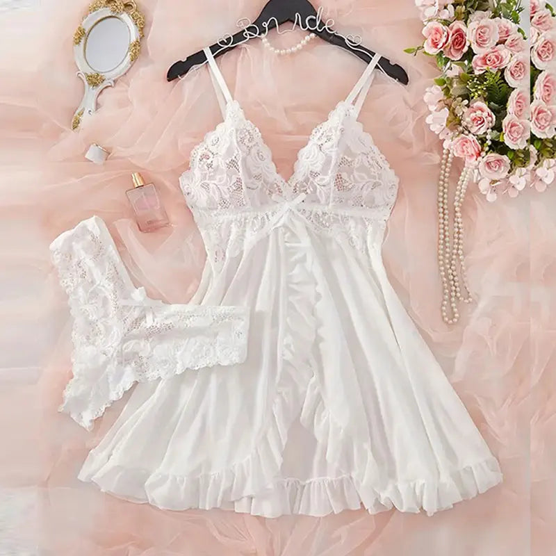 Red Mesh Backless Lingerie - Womens Deep V Neck Sleepwear - ZOOMNSTORE