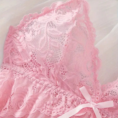 Red Mesh Backless Lingerie - Womens Deep V Neck Sleepwear - ZOOMNSTORE