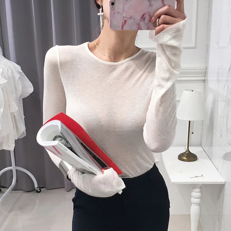 Korean Style Long Sleeve T-Shirt - Slim Fit Womens Top - ZOOMNSTORE