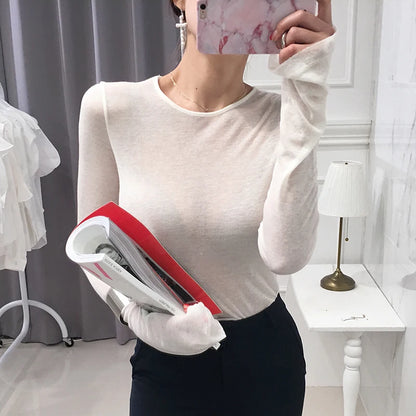 Korean Style Long Sleeve T-Shirt - Slim Fit Womens Top - ZOOMNSTORE