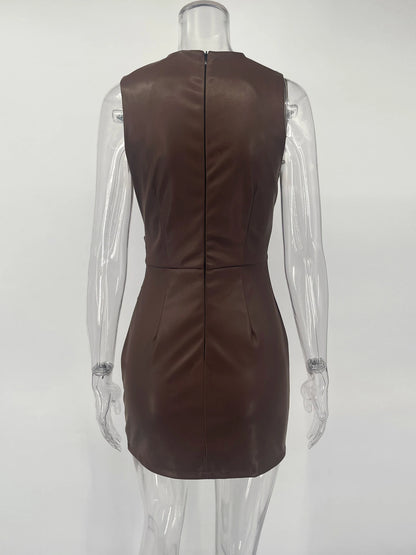 Sexy Maxi Dress - Women's Bodycon Slim Fit Sleeveless Patchwork Leather Ankle-Length - ZOOMNSTORE