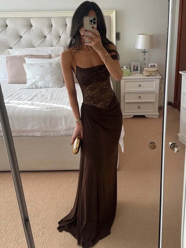 Sexy Maxi Dress – Women's Lace See Through Sleeveless Backless Club Gown - ZOOMNSTORE
