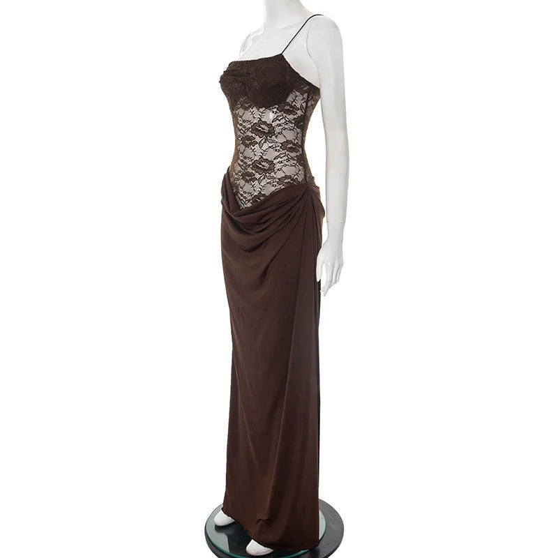 Sexy Maxi Dress – Women's Lace See Through Sleeveless Backless Club Gown - ZOOMNSTORE