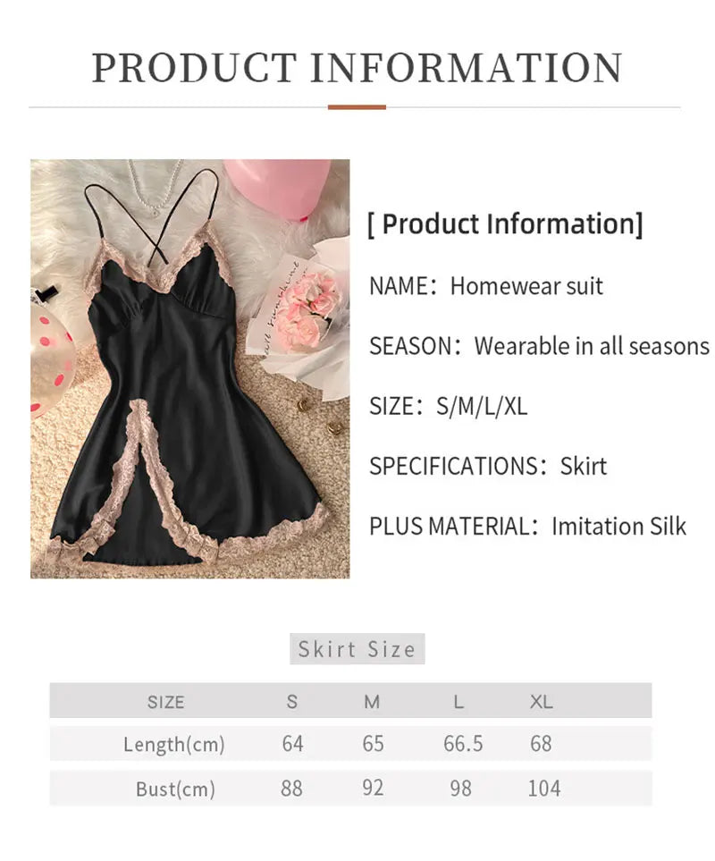 Off Shoulder Ultra Short Sexy Bras Pajamas Home Dresses Night Shirts Sexi Women's Nightgown Silk Lingerie See Through Dress - ZOOMNSTORE