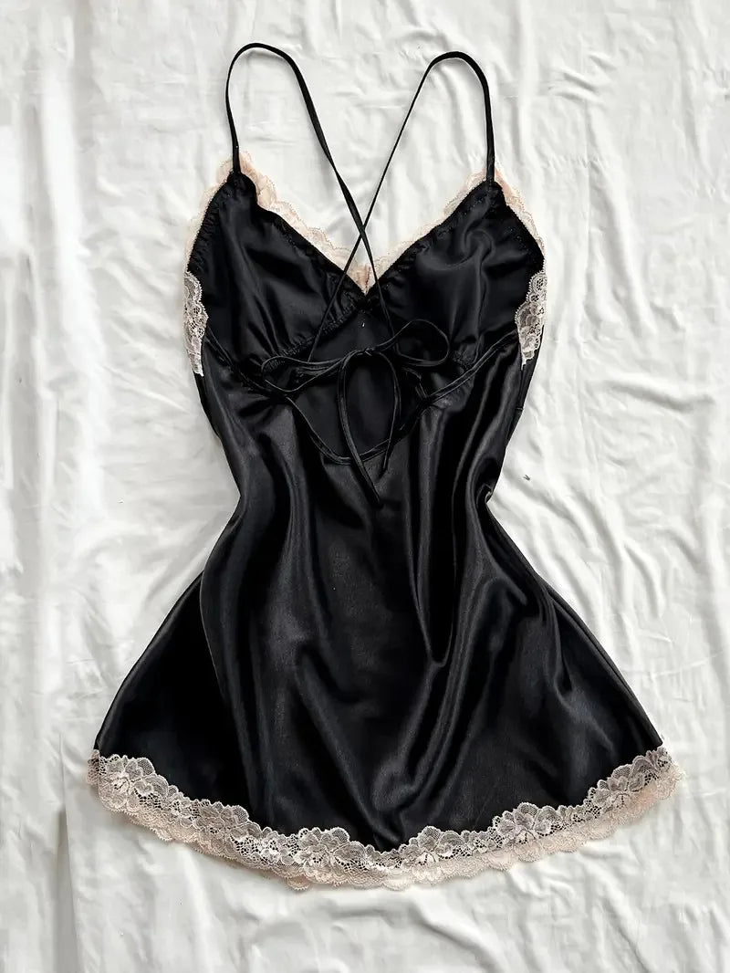 Off Shoulder Ultra Short Sexy Bras Pajamas Home Dresses Night Shirts Sexi Women's Nightgown Silk Lingerie See Through Dress - ZOOMNSTORE