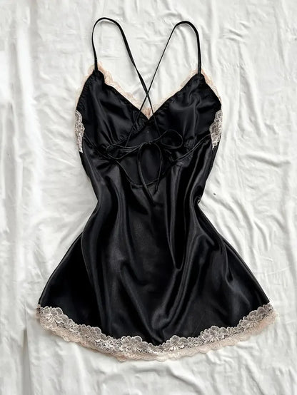 Off Shoulder Ultra Short Sexy Bras Pajamas Home Dresses Night Shirts Sexi Women's Nightgown Silk Lingerie See Through Dress - ZOOMNSTORE