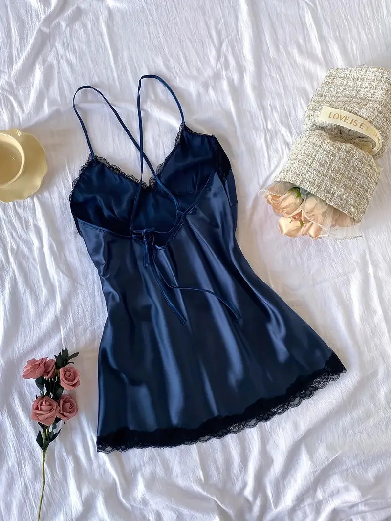 Off Shoulder Ultra Short Sexy Bras Pajamas Home Dresses Night Shirts Sexi Women's Nightgown Silk Lingerie See Through Dress - ZOOMNSTORE