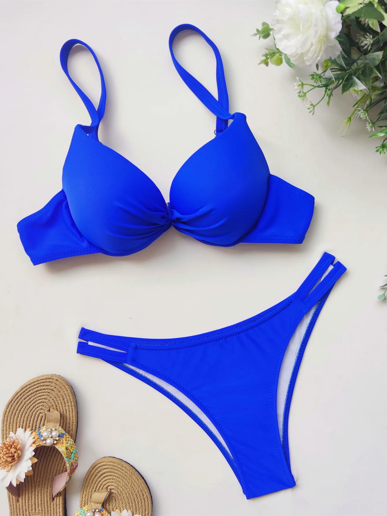 Sexy Push-Up Bikini Set - Solid Two-Piece Thong Swimsuit - ZOOMNSTORE