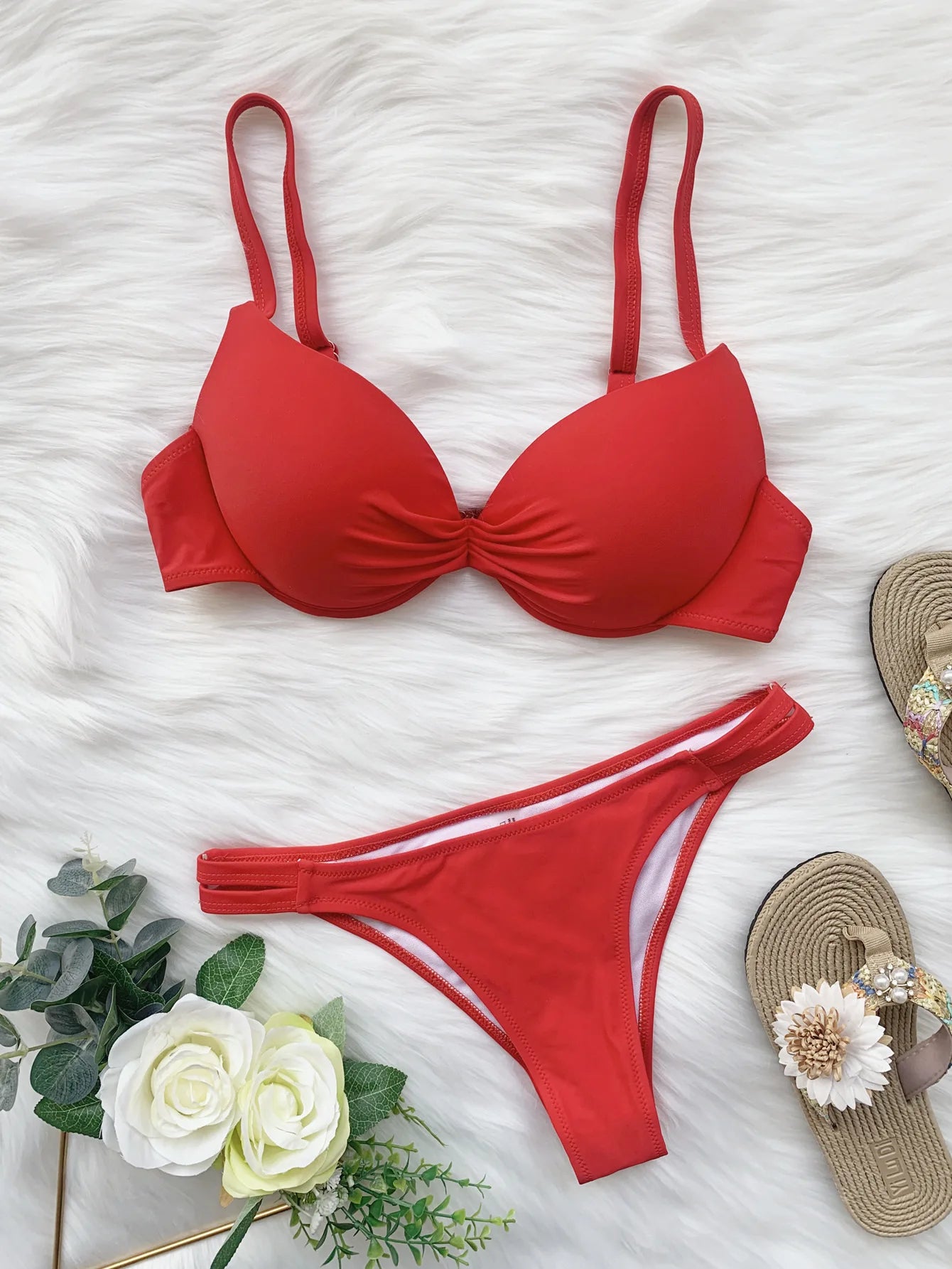 Sexy Push-Up Bikini Set - Solid Two-Piece Thong Swimsuit - ZOOMNSTORE