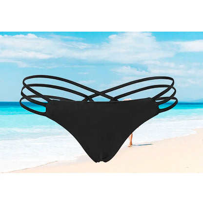 Strappy Bikini Thong Swim Bottoms Black Size L Swimwear Panties Comfortable Stretchy Briefs for Pool Party