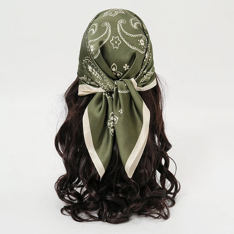 Bohemian Floral Silk Scarf - Tropical Leaf Head Wrap and Bandana