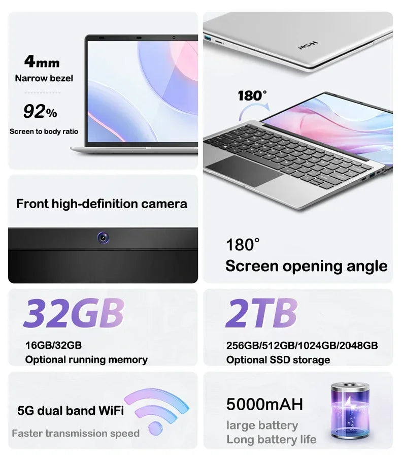 2026 14.1" Slim I9-9900 Laptop,32GB 2TB NVMe SSD,Win11 Pro,WIFI6 BT5.2 FHD Notebook for Gaming Design Office Study