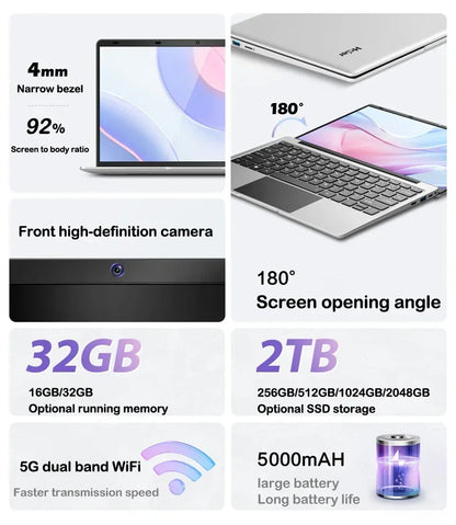 2026 14.1" Slim I9-9900 Laptop,32GB 2TB NVMe SSD,Win11 Pro,WIFI6 BT5.2 FHD Notebook for Gaming Design Office Study
