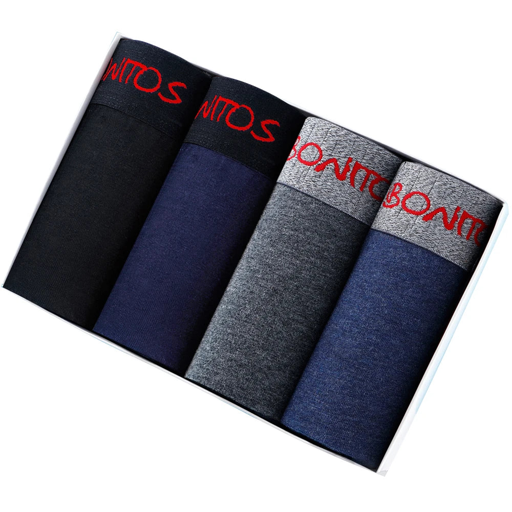 Mens Cotton Boxer Shorts - 4-Pack Underwear Set Soft and Comfortable
