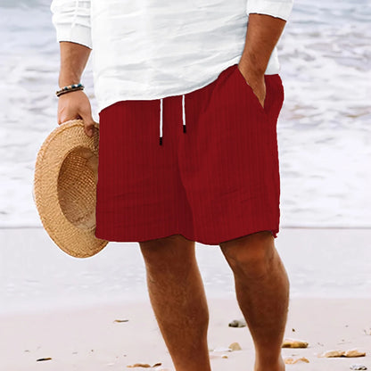 Men's Beach Shorts - Lightweight Striped Multi-Pocket Hawaiian Style Casual Summer Board Shorts