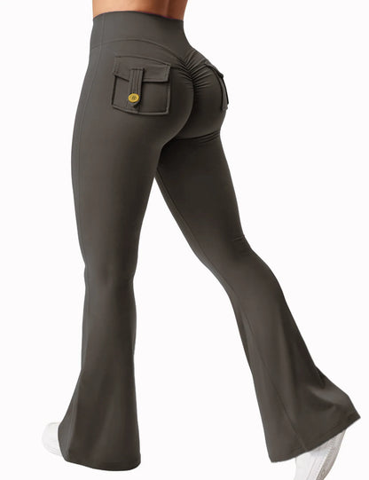 The Latest Women's Wide-leg High-elasticity Yoga Leggings Tooling Pockets Yoga Pants Hip-lifting Sports Fitness Pants Micro