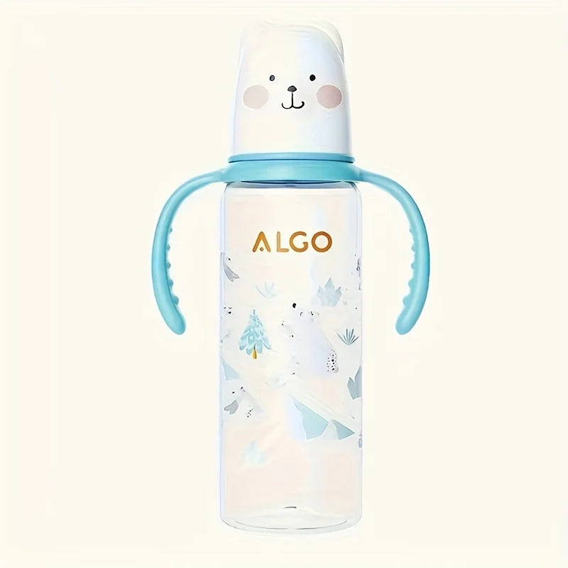 8.12 oz polypropylene baby bottle with handle - leak proof standard caliber, durable PP material and silicone nipple, ideal gift