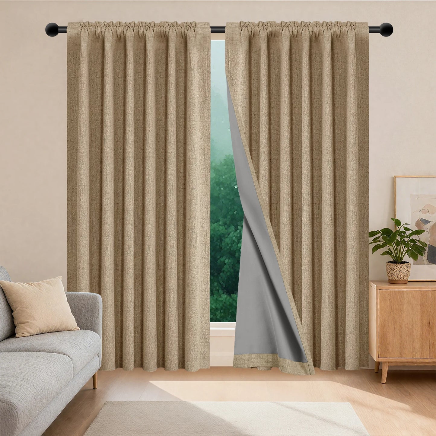 Blackout Linen Curtains - Thermal Eyelet Panels | Soft Texture, Sun Blocking Drapes