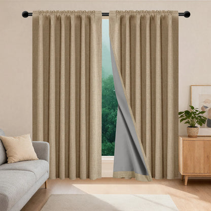 Blackout Linen Curtains - Thermal Eyelet Panels | Soft Texture, Sun Blocking Drapes