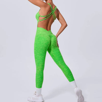 Women Gym Jumpsuit - Backless Fitness Jumpsuit | Breathable Nylon Spandex Blend Activewear