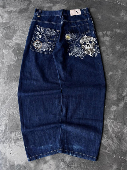 Y2K Vintage Printing Men Baggy Jeans Harajuku Trend Women Hip Hop Fashion Casual Joker Couple Wide-Leg Pants Streetwear