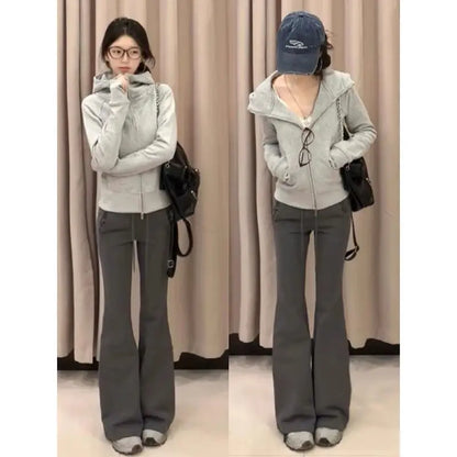 Streetwear Black Hoodie Coat 2025 Women's Clothing Hooded Zipper Slim Fit Y2k Jackets Casual Fashion Sweatshirts Tops Ropa Mujer