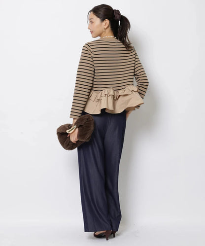 Fashionable Stripe Knitted Sweater Loose Fit Color Block Neckline Long Sleeve Women's Autumn Winter Casual Style Breathable