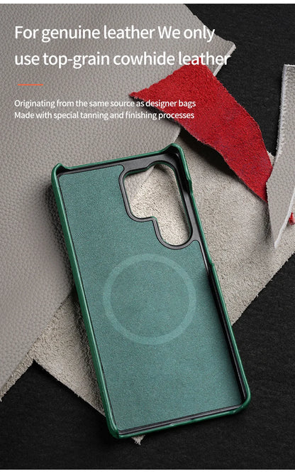 Magsafe Case Samsung - Genuine Cowhide Leather Magnetic Phone Protector for Galaxy S24 Ultra