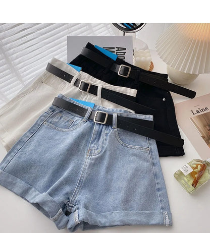 Women's High-Waist Denim Shorts – Wide-Leg Jean Shorts with Belt