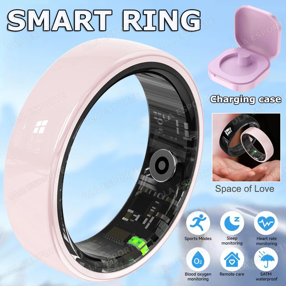 Smart Ring Couple Space Interaction Health and Sleep Monitor Multi Sport Mode Gesture Control 5ATM Waterproof with Charging Case