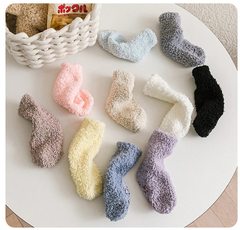 1 Pairs Winter Coral Fleece Children Socks Thick Warm Anti-slip Newborn Girls Boys Tube Socks Indoor Floor Socks For 0-5 Years