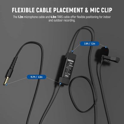 NEEWER 3.5mm TRRS Lavalier Lapel Microphone Plug & Play Mini Clip on Mic Omnidirectional Condenser for Camera Phone PC  CM10