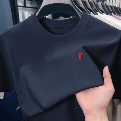 Xiaoma Embroidery Casual Pure Cotton Short Sleeved T-shirt for Young Men, Round Neck Solid Color T-shirt for Men