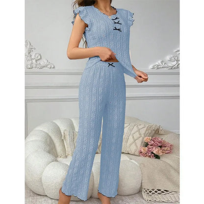 European and American style sexy hollow spring and summer new high-end lace texture women's pajama set