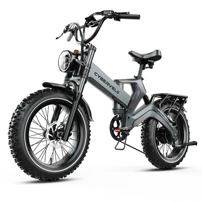 Cybervelo 20” Fat Tire 2000W Peak Motor Luxury Foldable Ebike 48V Removable Battery E Bicycle 35+ MPH 100+Miles Long Range EK6