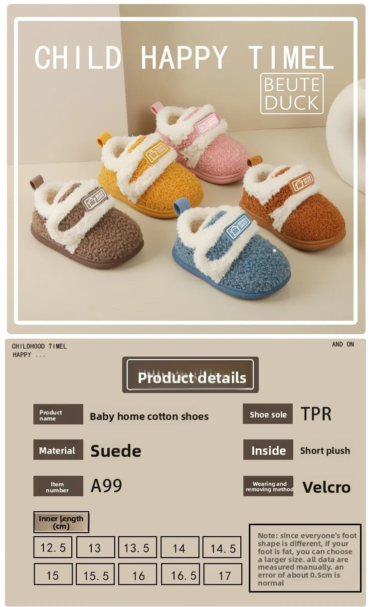 Cotton Slippers Kids - Warm Indoor Shoes With Soft Sole & Anti Slip TPR Outsole