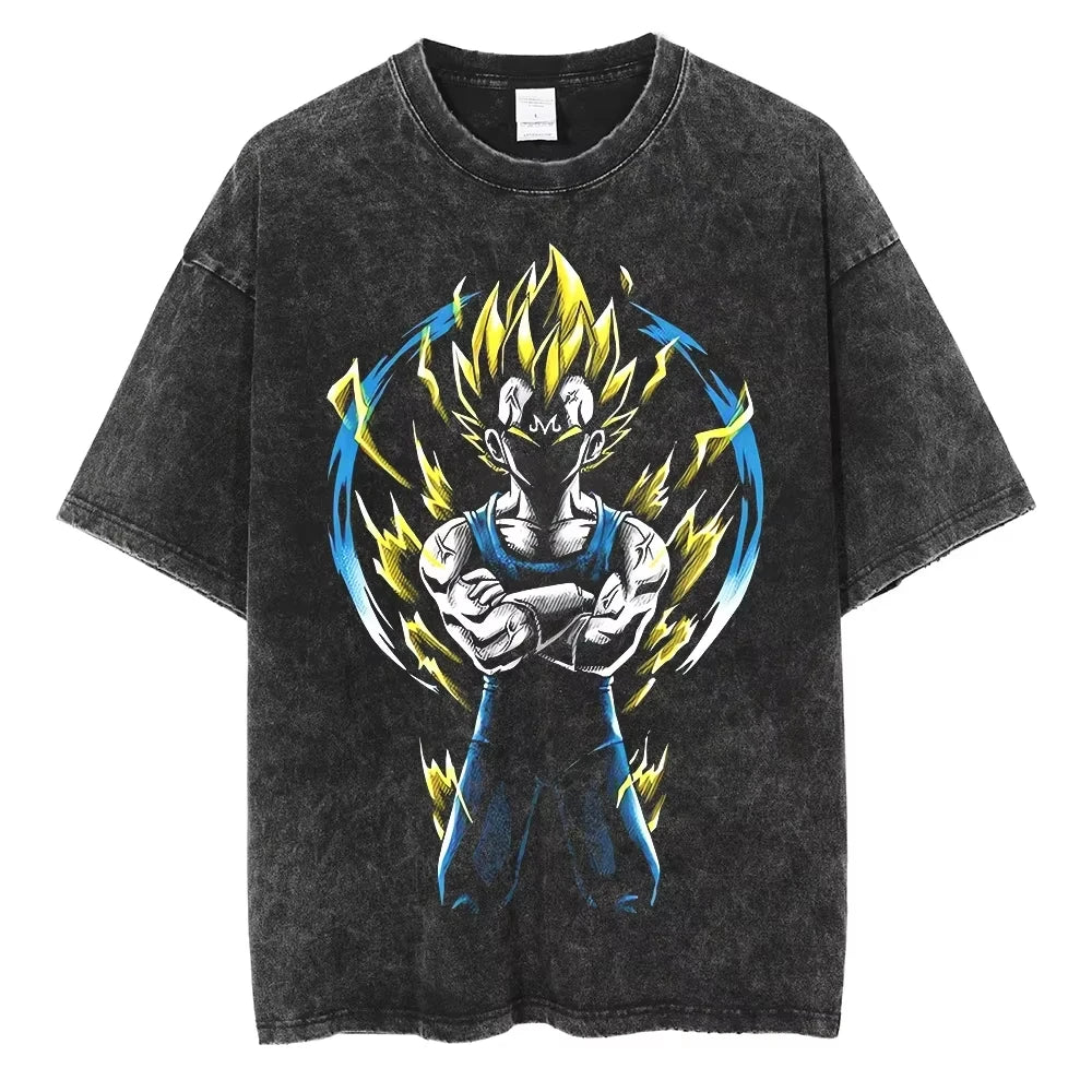 T-shirt Men's Street Clothing Dragon Ball Cartoon Pattern Vintage T-shirt Neutral Casual White Cotton Women T-shirt Top