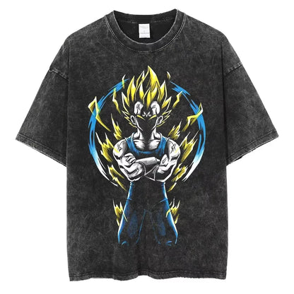 T-shirt Men's Street Clothing Dragon Ball Cartoon Pattern Vintage T-shirt Neutral Casual White Cotton Women T-shirt Top
