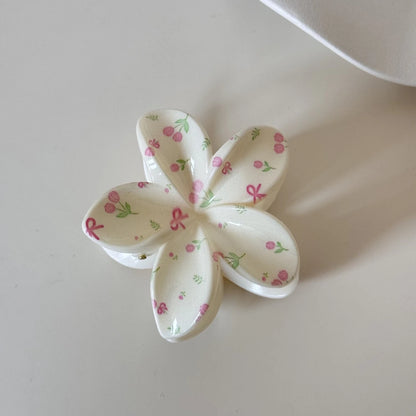 2026 New Trend Cute Flower Shape Hair Claw Set Sweet Cherry Print Hair Clips Hair Accessories For Women Girls Daily Summer Wear