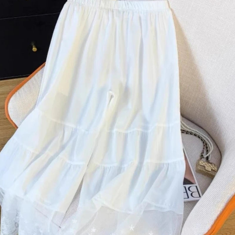Japanese Lace Wide-Leg Pants Women's Summer Casual Loose Straight Inner Leggings Skirt Design Sense Niche Splicing