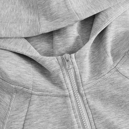 Gray Zipper Hooded Sweatshirt Women 2026 New Korean Slim Fit Cardigan Long Sleeve Coat Woman Solid Pockets Sports Hoodies Jacket