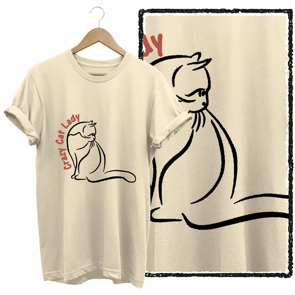 COOLMIND BEIGE cat print exclusive graphic 100% cotton women T shirt big size loose cotton cat lover women tshirt LOVELY cat tee